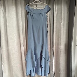 Adrianna Papell Women's Crepe Ruffle Gown color "Elegant Sky", Size 14, NWT